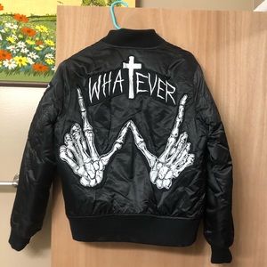 UNIF WHATEVER bomber jacket skeleton hands NEW